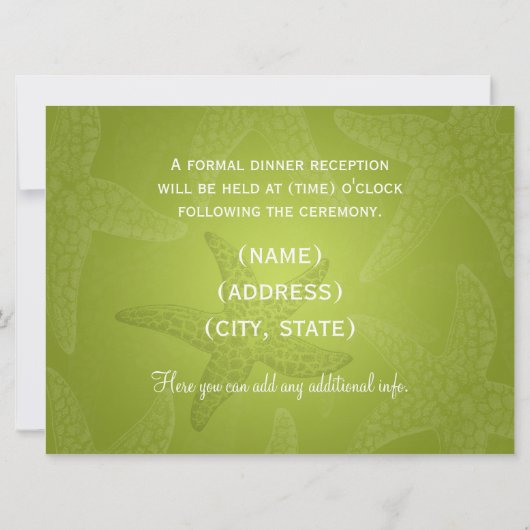 Beach Wedding Empfang Starfish Lime Green Einladung (Rückseite)