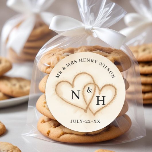 Beach Wedding Favor Stickers mit Sandherzen