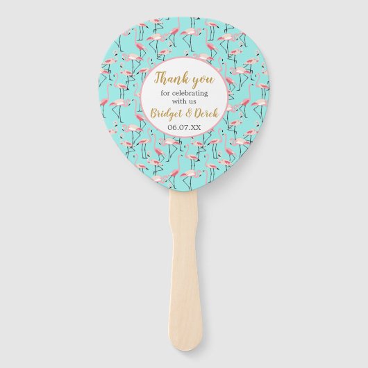 Beach Wedding Flamingo Pink Blue Vielen Dank für I Fächer (Vorderseite)