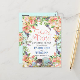 Beach Wedding Floral Seashells Pearl Save the Date Postkarte