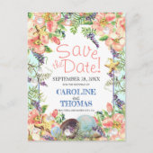 Beach Wedding Floral Seashells Pearl Save the Date Postkarte (Vorderseite)
