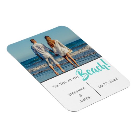 Beach Wedding Foto Script Save the Date Magnet (Rechte Seite)