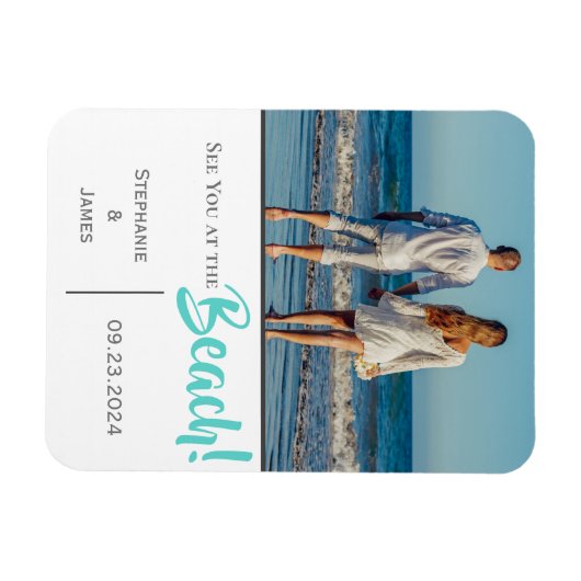 Beach Wedding Foto Script Save the Date Magnet (Horizontal)