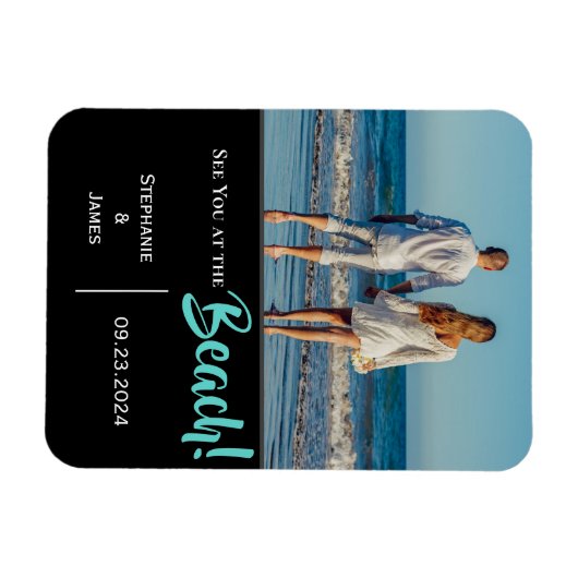 Beach Wedding Foto Script Save the Date Magnet (Horizontal)