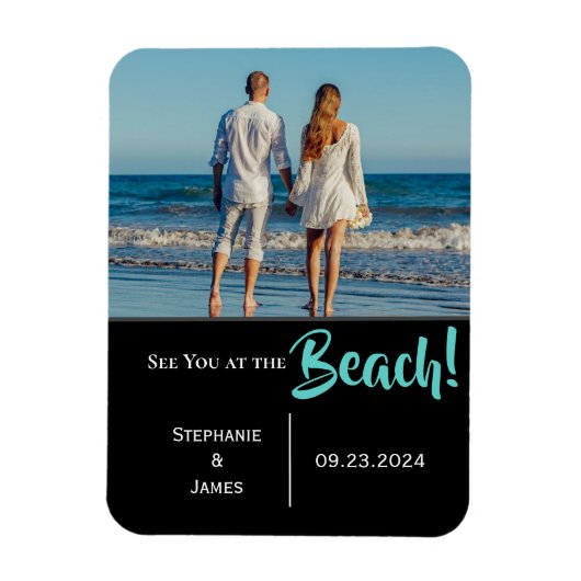 Beach Wedding Foto Script Save the Date Magnet (Vertikal)