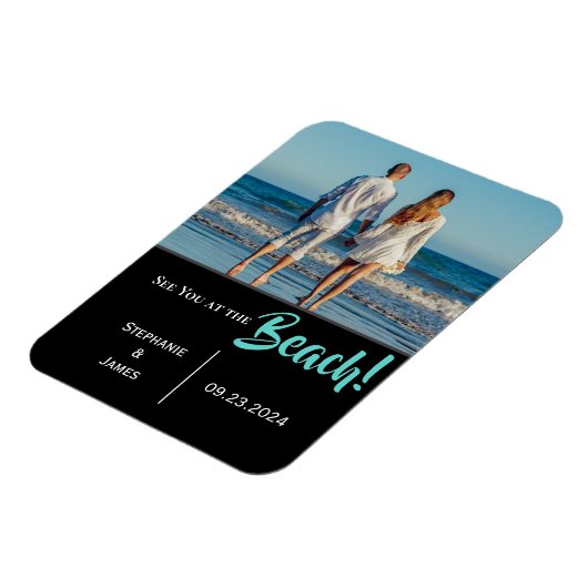Beach Wedding Foto Script Save the Date Magnet (Linke Seite)