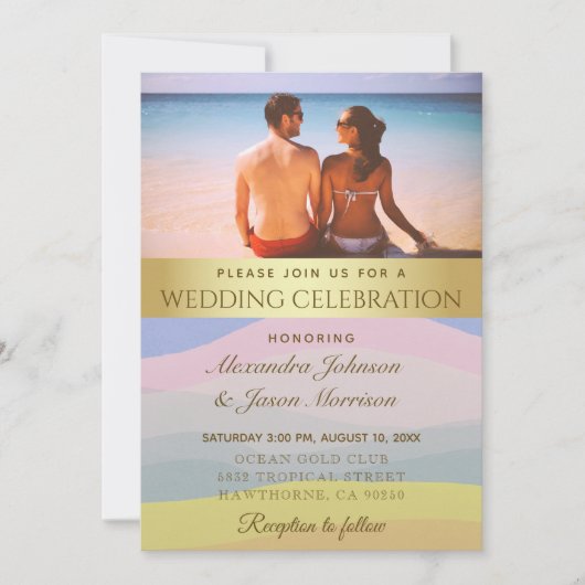 Beach Wedding Foto Watercolor Einladung (Vorderseite)