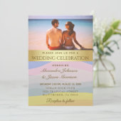 Beach Wedding Foto Watercolor Einladung (Stehend Vorderseite)