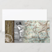 Beach Wedding Fotokarte Seashell Beige Holz Save The Date (Vorne/Hinten)