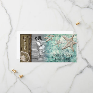 Beach Wedding Fotokarte Seashell Sage Green Save The Date