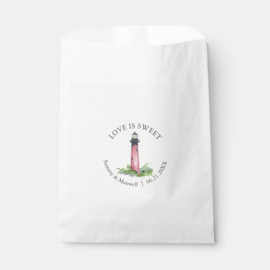 Beach Wedding Fvor Bags Wasserfarbe Leuchtturm Geschenktütchen (Vorderseite)