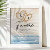 Beach Wedding Fvor Sign mit Sandherzen Poster