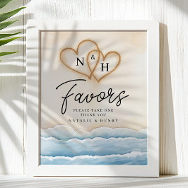 Beach Wedding Fvor Sign mit Sandherzen Poster