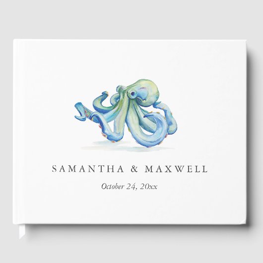 Beach Wedding Gästebuch Wasserfarbe Oktopus (Vorderseite)