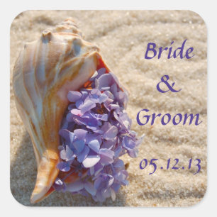 Beach Wedding Gefallen Sticker: Sea Muschel & Hydr Quadratischer Aufkleber