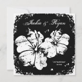 Beach Wedding Grunge Hibiskus Black & White Einladung (Rückseite)