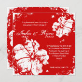 Beach Wedding Grunge Hibiskus Cherry Red Einladung (Vorne/Hinten)