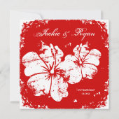Beach Wedding Grunge Hibiskus Cherry Red Einladung (Rückseite)