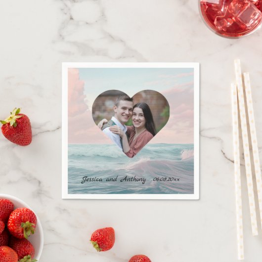 Beach Wedding Heart Foto Serviette (Beispiel)