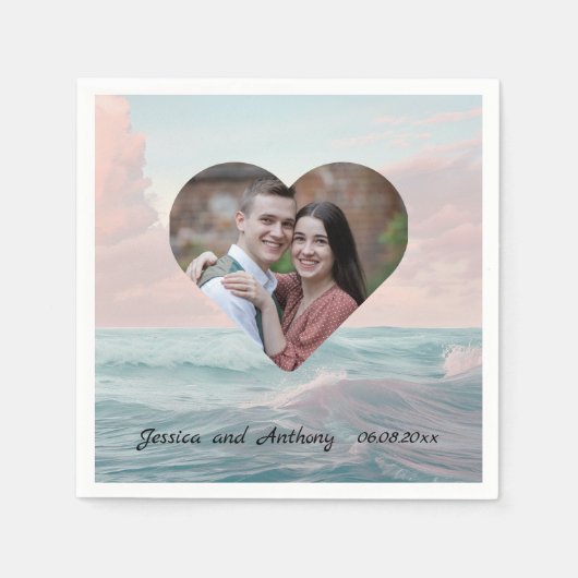 Beach Wedding Heart Foto Serviette (Vorderseite)