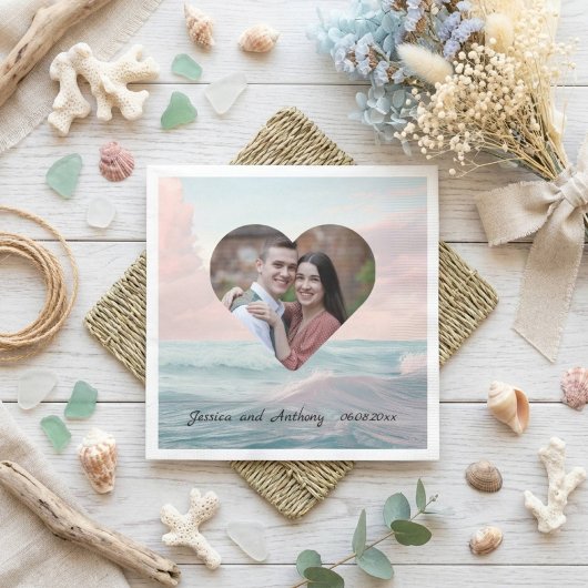 Beach Wedding Heart Foto Serviette