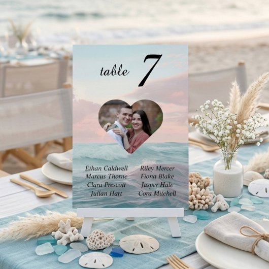 Beach Wedding Heart Foto Tischnummer