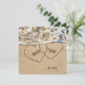Beach Wedding Hearts Einladung (Stehend Vorderseite)