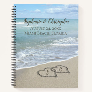 Beach Wedding Hearts im Sand Elegant Notizblock