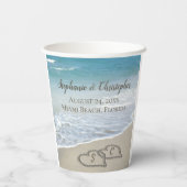 Beach Wedding Hearts im Sand Elegant Pappbecher (Rückseite)