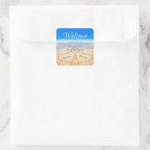 Beach Wedding Hearts in Sand Willkommen Keepake Quadratischer Aufkleber (Tasche)