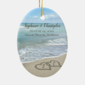 Beach Wedding Hearts in the Sand Elegant Keramik Ornament (Hinten)