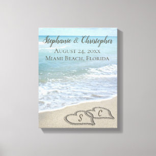 Beach Wedding Hearts in the Sand Elegant Leinwanddruck