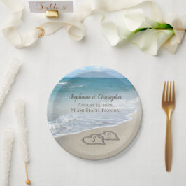 Beach Wedding Hearts in the Sand Elegant Pappteller