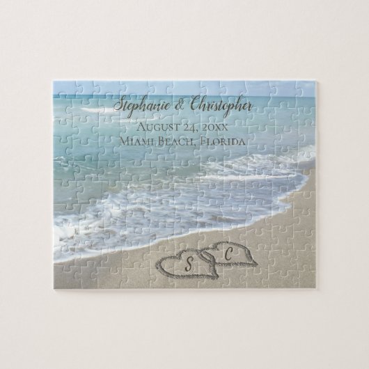 Beach Wedding Hearts in the Sand Elegant Puzzle (Horizontal)
