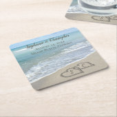 Beach Wedding Hearts in the Sand Elegant Rechteckiger Pappuntersetzer (angewinkelt)