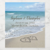 Beach Wedding Hearts in the Sand Elegant Weinetikett (Einzelnes Label)