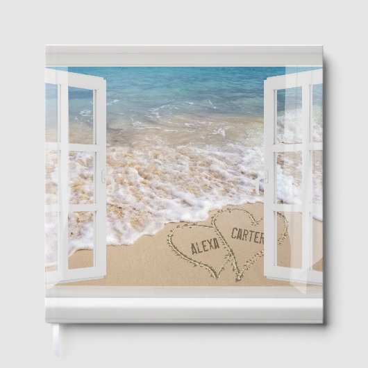Beach Wedding Hearts in Window  Gästebuch (Vorderseite)
