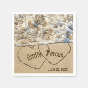 Beach Wedding Hearts mit Namen Serviette