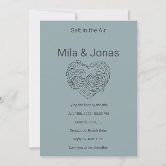 Beach Wedding Invitation Coastal Boho Waves Einladung (Vorderseite)