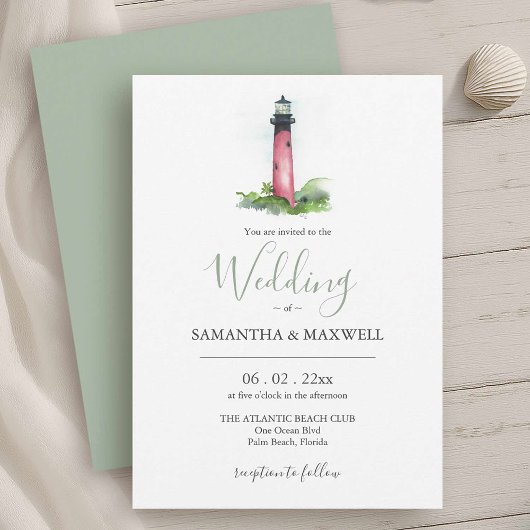 Beach Wedding Invitation Watercolor Lighthouse Einladung