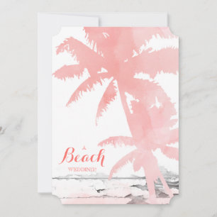 Beach Wedding Invite Coral Palm Trees Wood Einladung