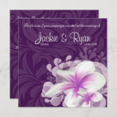 Beach Wedding Invite Plumeria Blume Lila Blätter Einladung (Vorne/Hinten)