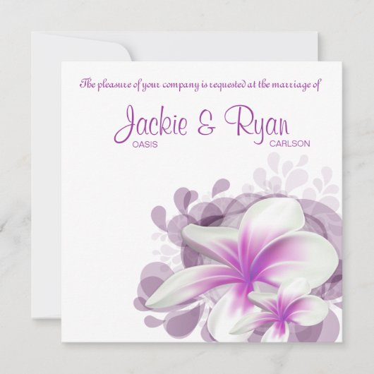 Beach Wedding Invite Plumeria Blume Lila White Einladung (Vorderseite)