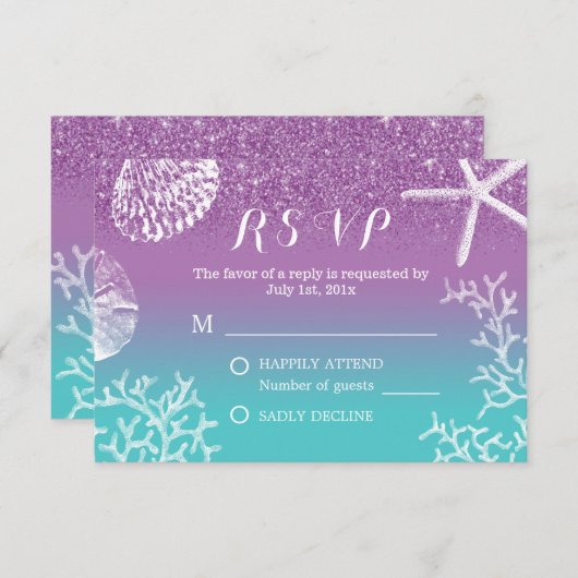 Beach Wedding Lavender Aquamarin Ombre UAWG Respon RSVP Karte (Vorne/Hinten)