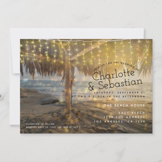 Beach Wedding Light String Personalisiert Einladung (Vorderseite)