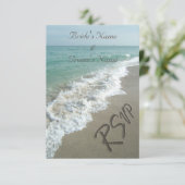 Beach Wedding Matching UAWG, Sand Writing RSVP Karte (Stehend Vorderseite)