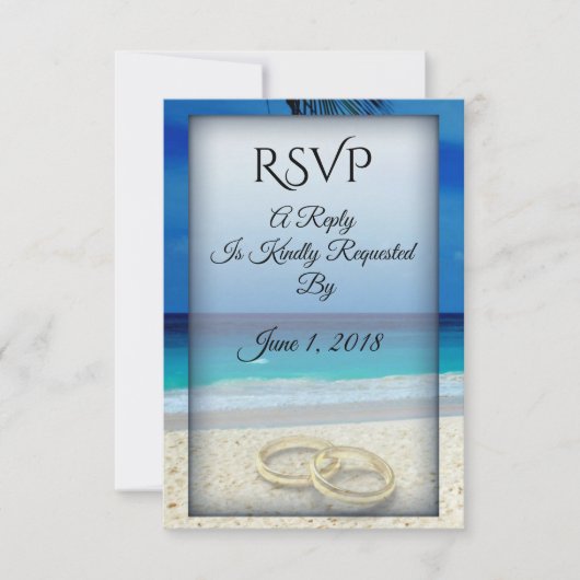 Beach Wedding mit Rings RSVP Card (Vorderseite)