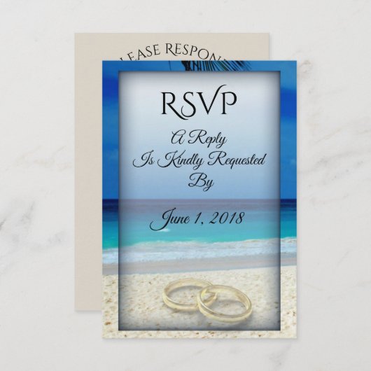 Beach Wedding mit Rings RSVP Card (Vorne/Hinten)