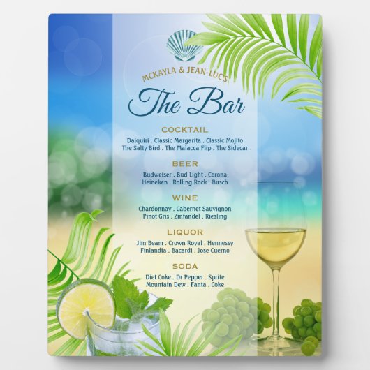 Beach Wedding Mojito Weinpalme Open Bar Menu Fotoplatte (Vorderseite)