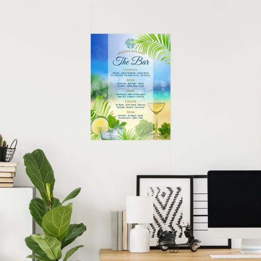 Beach Wedding Mojito Weinpalme Open Bar Menu Poster (Heimbüro)